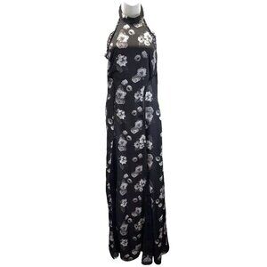 Revolve Majorelle halter Maxi dress, black lace floral slinky fairy goth size SM